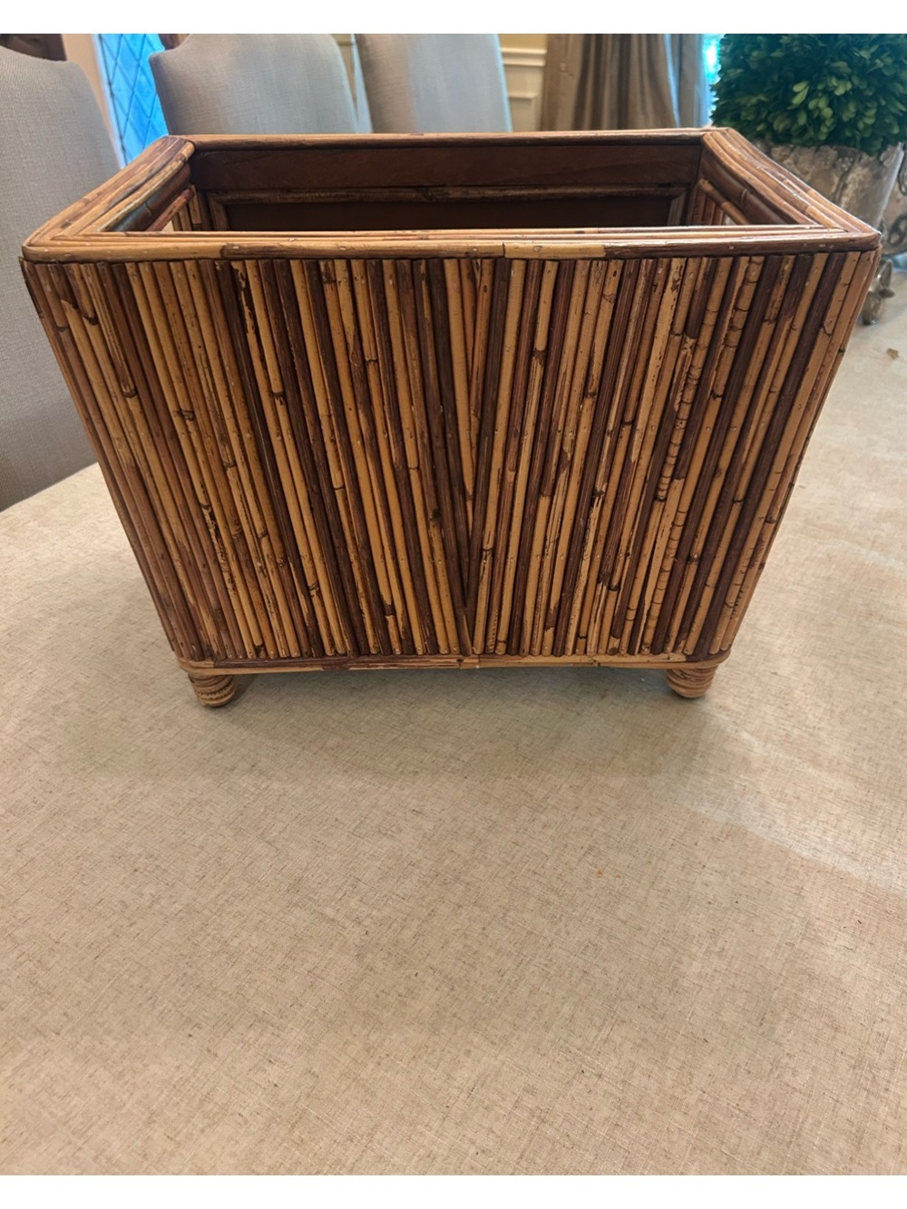 Vintage Bamboo & Rattan Container with Bun Feet!  Sweet!